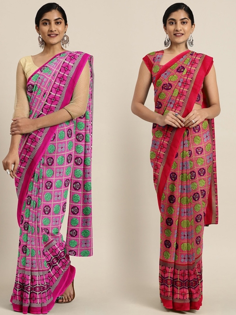 

KALINI Pack of 2 Pink & Off-White Pure Georgette Sarees