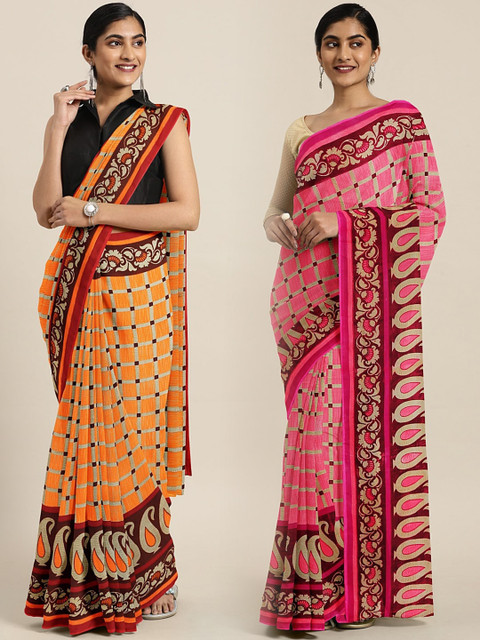 

KALINI Pack Of 2 Printed Pure Georgette Sarees, Orange