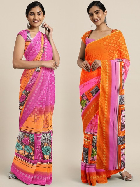 

KALINI Pack Of 2 Printed Pure Georgette Sarees, Pink