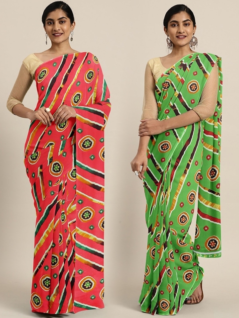 

KALINI Pack Of 2 Printed Pure Georgette Sarees, Pink