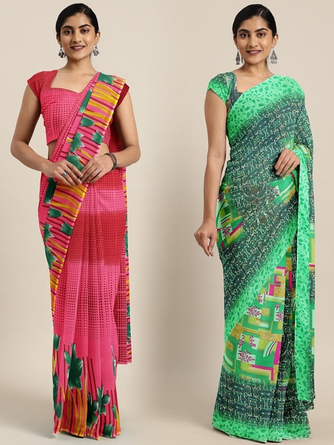 

KALINI Pack of 2 Red & Green Printed Pure Georgette Saree