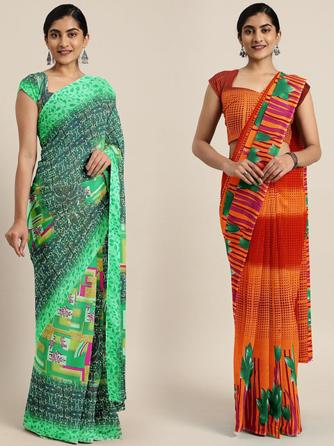 

KALINI Pack Of 2 Printed Pure Georgette Sarees, Green