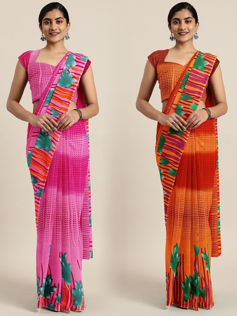 

KALINI Pink & Orange Pure Georgette Set of 2 Saree
