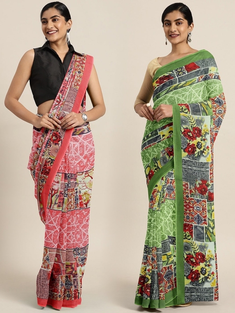 

KALINI Pack Of 2 Printed Pure Georgette Sarees, Pink