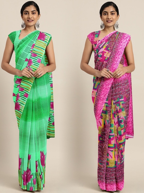 

KALINI Pack Of 2 Printed Pure Georgette Sarees, Green