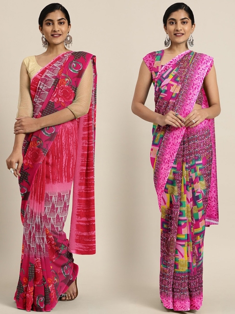 

KALINI Pink & Multicoloured Pure Georgette Set of 2 Saree