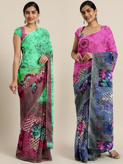 

KALINI Green & Multicoloured Poly Georgette Set of 2 Saree