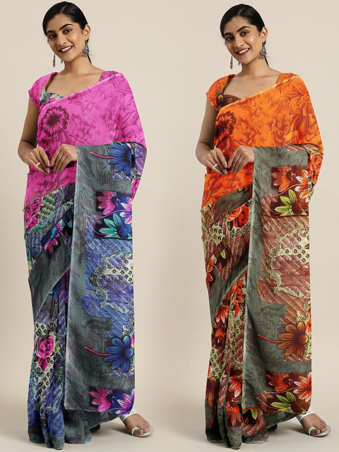 

KALINI Pack of 2 Printed Poly Georgette Saree, Multi