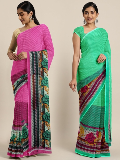 

KALINI Pack of 2 Purple & Green Printed Poly Georgette Saree