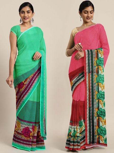 

KALINI Pack Of 2 Printed Poly Georgette Sarees, Green