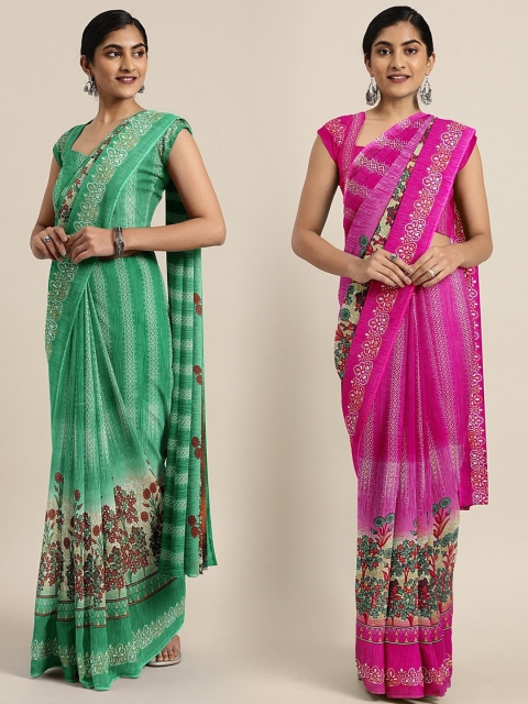 

KALINI Pack Of 2 Printed Sarees, Green