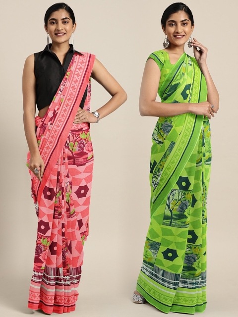 

KALINI Pack of 2 Red & Green Pure Georgette Sarees