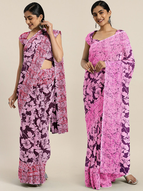 

KALINI Pack Of 2 Printed Pure Georgette Sarees, Pink