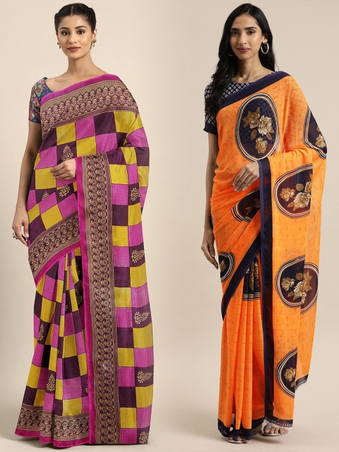 

KALINI Pack Of 2 Printed Pure Georgette Sarees, Purple