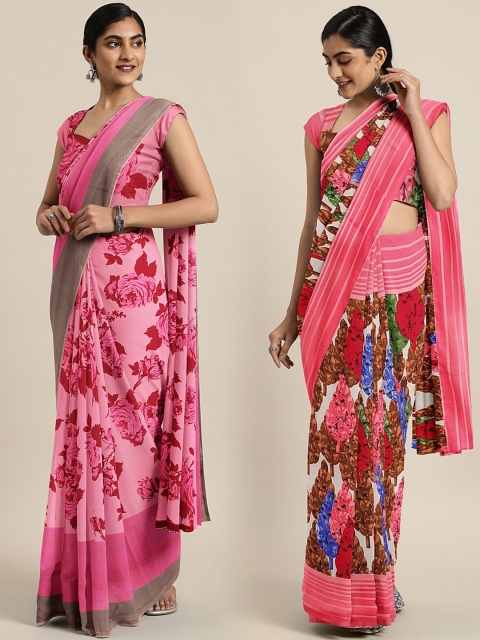 

KALINI Pack of 2 Pink Floral Printed Pure Georgette Saree