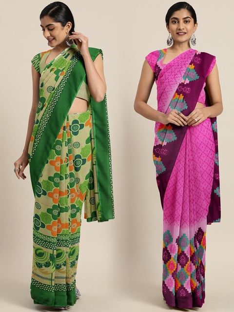 

KALINI Pack of 2 Beige & Pink Printed Pure Georgette Saree