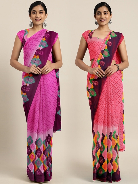 

KALINI Pack Of 2 Printed Pure Georgette Sarees, Pink