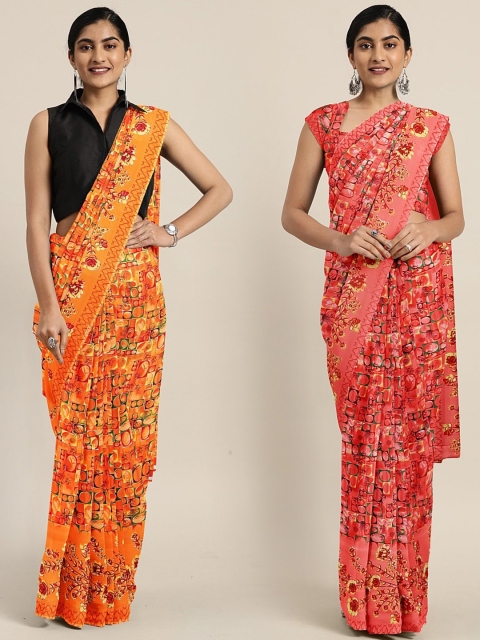 

KALINI Pack Of 2 Printed Pure Georgette Sarees, Orange