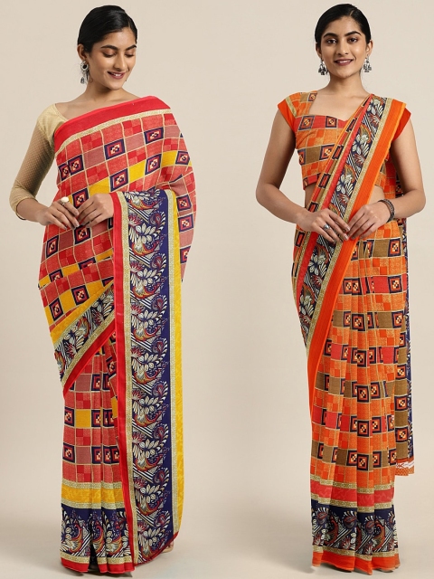 

KALINI Pack Of 2 Printed Pure Georgette Sarees, Red