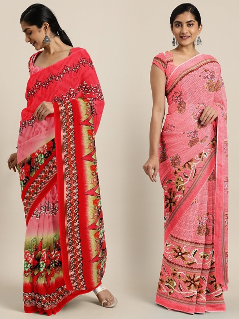 

KALINI Red & Pink Pure Georgette Set of 2 Printed Saree
