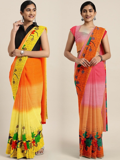 

KALINI Pack Of 2 Striped Pure Georgette Sarees, Yellow