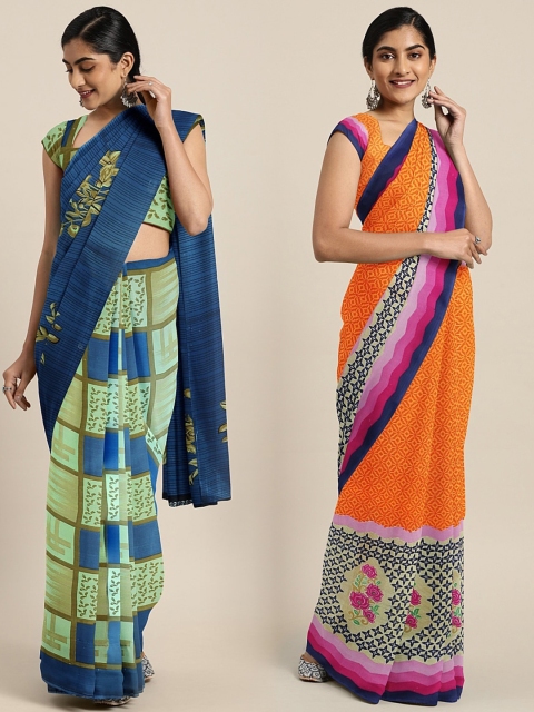 

KALINI Pack Of 2 Printed Pure Georgette Sarees, Green
