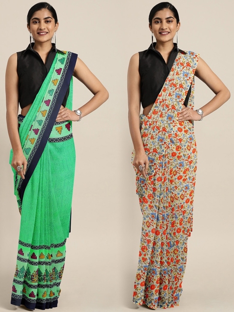 

KALINI Multicoloured printed Saree, Green