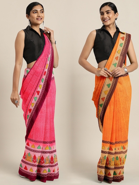 

KALINI Pack Of 2 Printed Pure Georgette Sarees, Pink