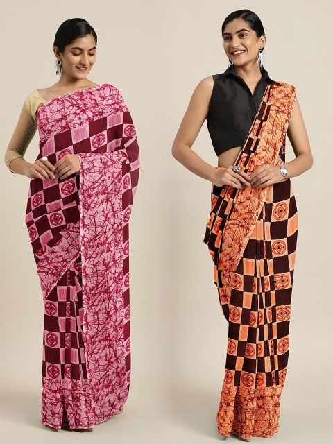 

KALINI Multicoloured printed Saree, Maroon