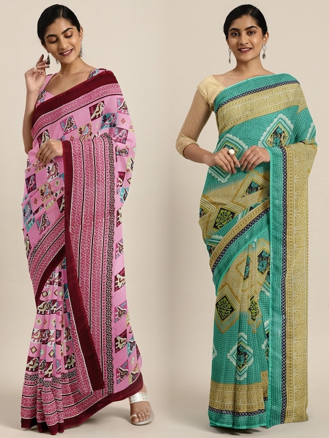 

KALINI Pack of 2 Purple & Green Pure Georgette Sarees