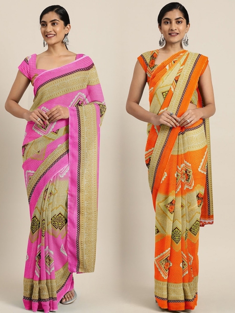 

KALINI Pack Of 2 Printed Pure Georgette Sarees, Pink