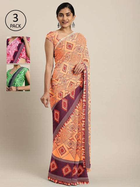 

KALINI Pack of 3 Printed Pure Georgette Saree, Peach