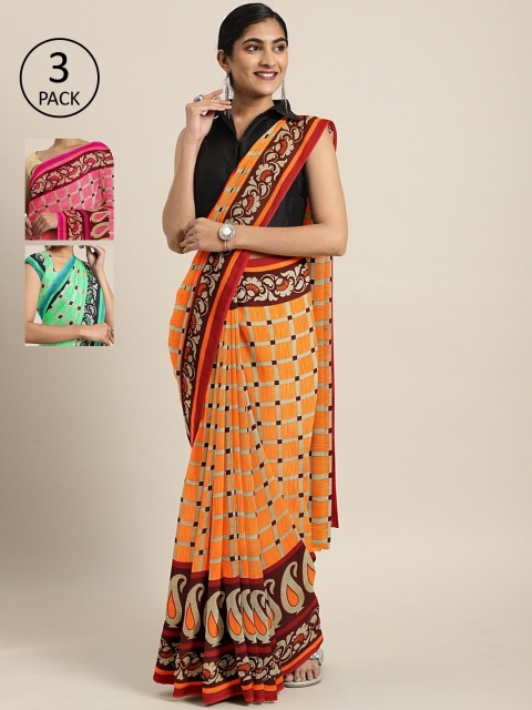 

KALINI Pack of 3 Printed Pure Georgette Saree, Orange