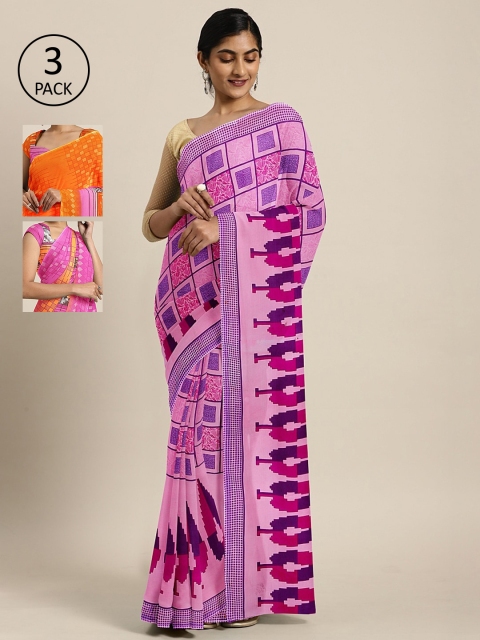 

KALINI Pack of 3 Printed Pure Georgette Saree, Purple