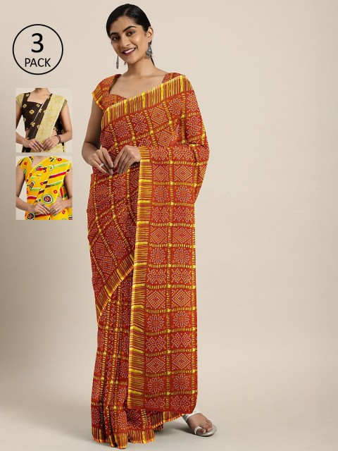 

KALINI Pack of 3 Printed Pure Georgette Saree, Orange