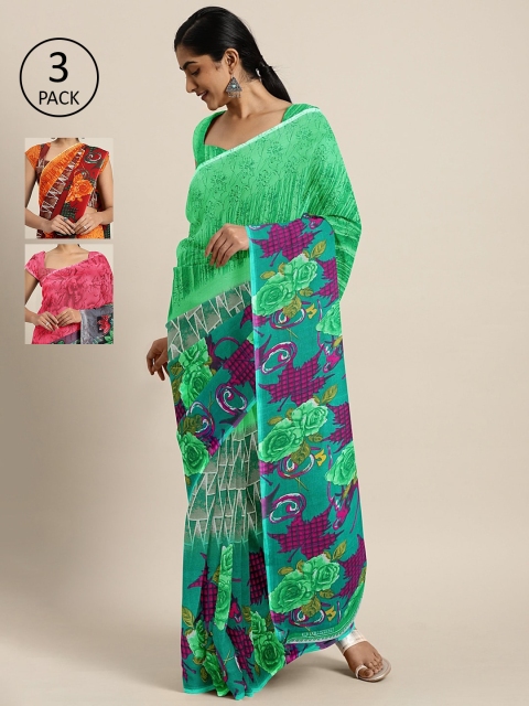 

KALINI Pack of 3 Printed Saree, Green