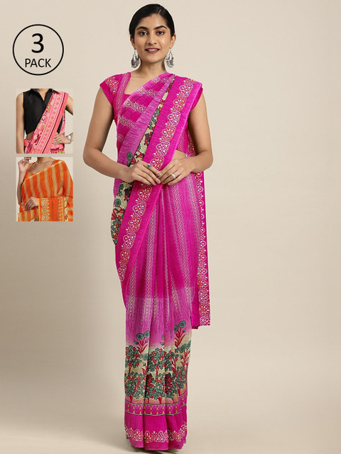 

KALINI Pack of 3 Printed Pure Georgette Saree, Pink
