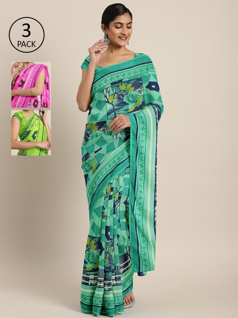 

KALINI Pack of 3 Printed Pure Georgette Saree, Sea green