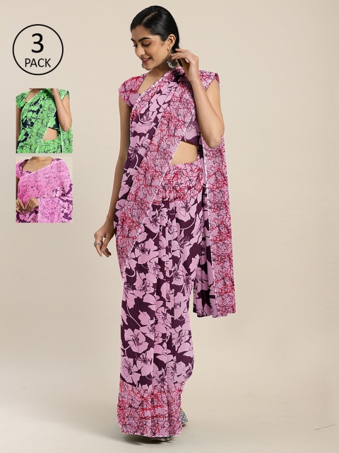 

KALINI Pack of 3 Printed Pure Georgette Saree, Pink