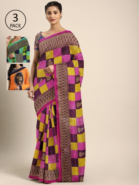 

KALINI Pack of 3 Printed Pure Georgette Saree, Pink