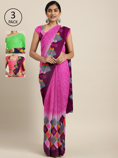 

KALINI Pack of 3 Printed Pure Georgette Saree, Pink