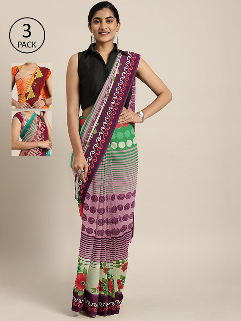 

KALINI Pack of 3 Printed Pure Georgette Saree, Pink