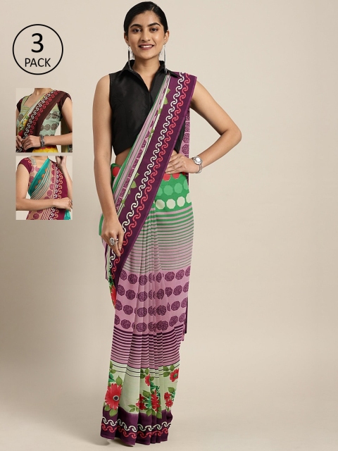 

KALINI Pack Of 3 Printed Pure Georgette Sarees, Pink
