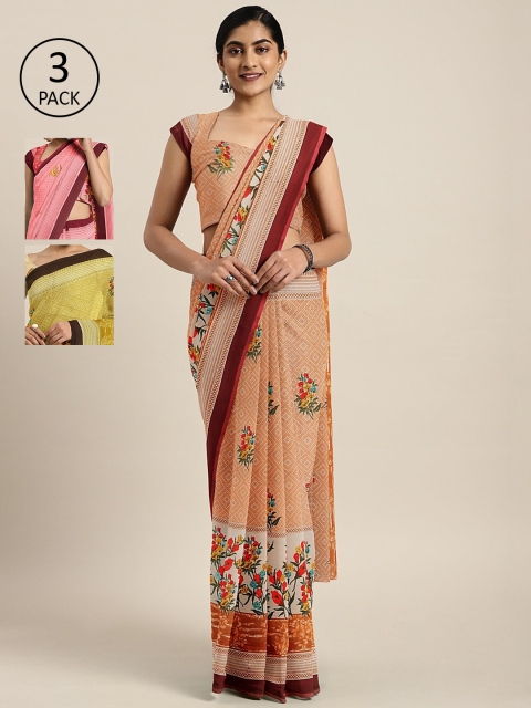 

KALINI Pack of 3 Printed Pure Georgette Saree, Peach