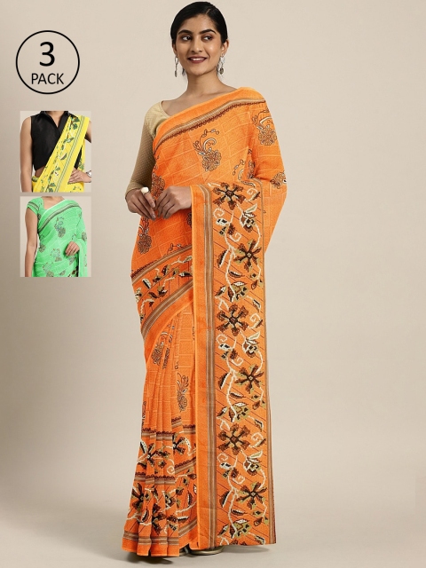 

KALINI Pack of 3 Printed Pure Georgette Saree, Orange