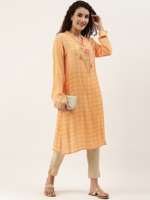 

Saanjh Orange and Beige Embellished Thread Work Kurta
