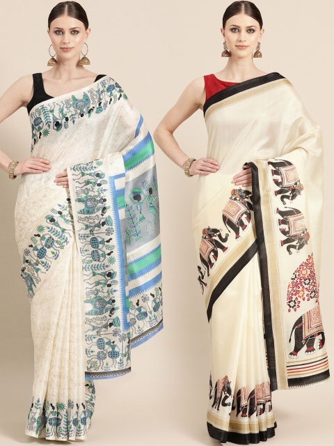 

KALINI Pack of 2 Cream-Coloured & Beige Art Silk Sarees