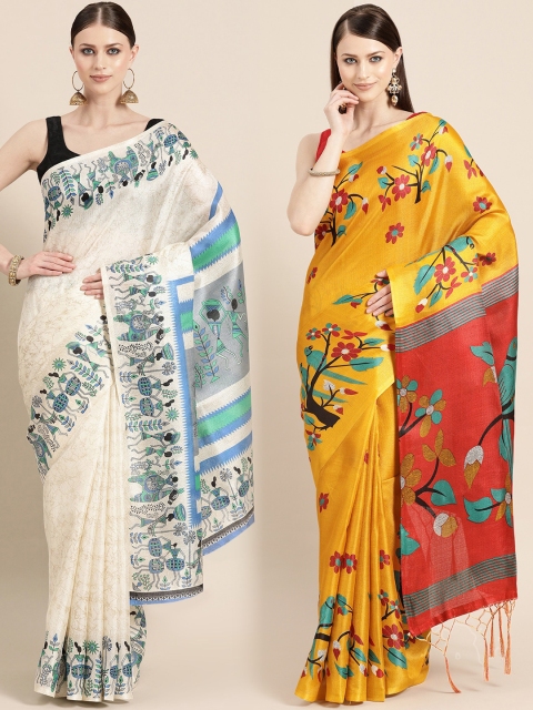 

KALINI Multicoloured printed Saree, Yellow
