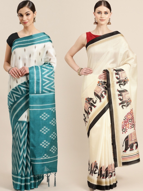 

KALINI Multicoloured printed Saree, White