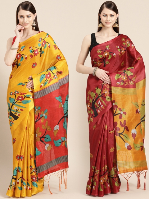 

KALINI Pack Of 2 Printed Art Silk Sarees, Yellow
